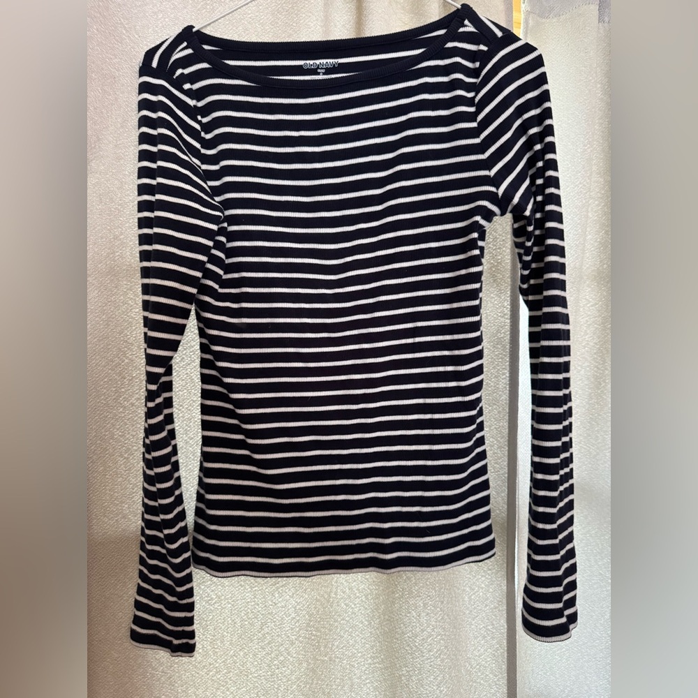 Navy and White Striped Long Sleeve Top